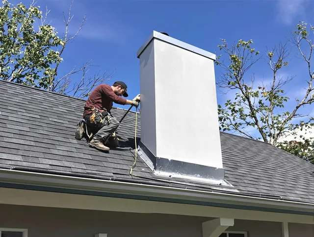 Port Charlotte Chimney Sweep team member finishing chimney construction in Port Charlotte, FL