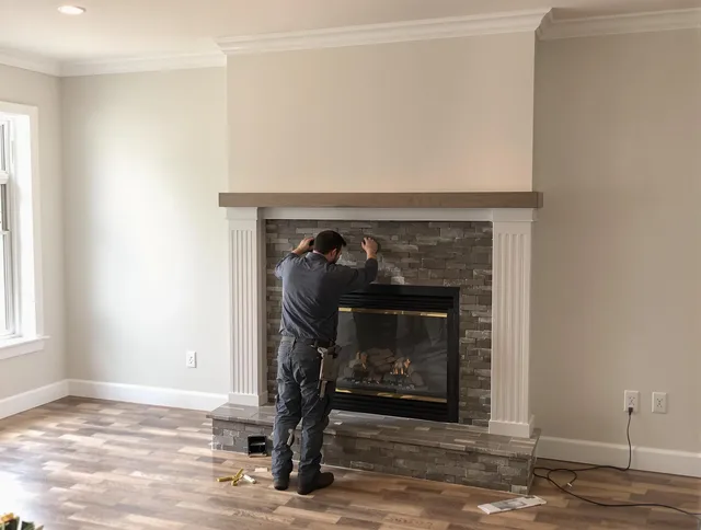 Port Charlotte Chimney Sweep finishing a custom fireplace install in Port Charlotte, FL